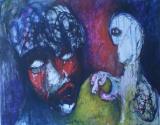La casa arde, la abuela se peina <br>acrílico 100 x 80 cm <br>2009 La casa arde, la abuela se peina